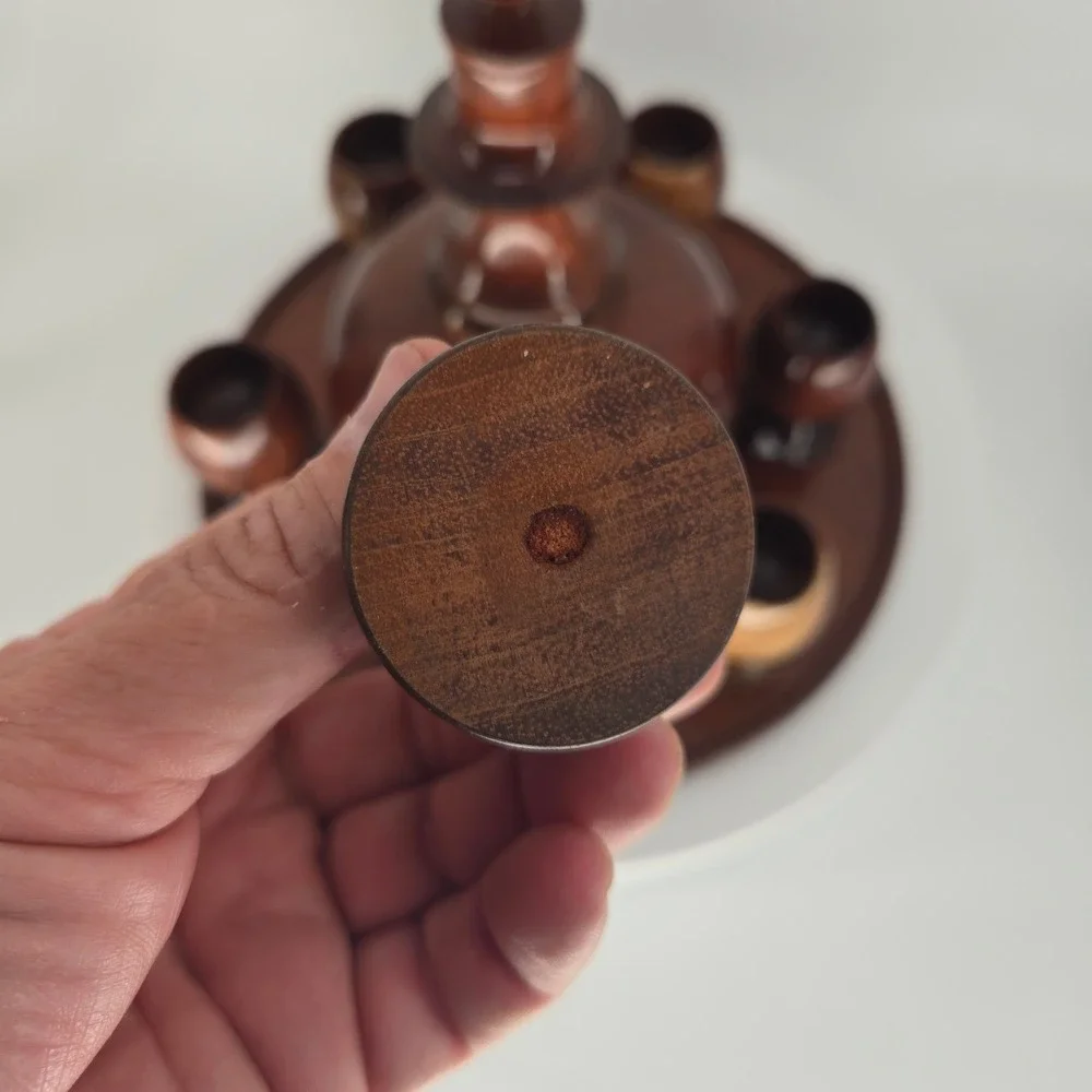 Vintage Hand Turned Wood Decanter Set with 6 Cups and Tray‎ Mid Century Modern